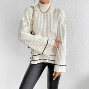 Lena Whitmore | Ribbed Knit Turtleneck Sweater with Flare Sleeves For Women