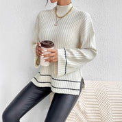 Lena Whitmore | Ribbed Knit Turtleneck Sweater with Flare Sleeves For Women