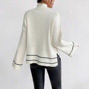 Lena Whitmore | Ribbed Knit Turtleneck Sweater with Flare Sleeves For Women