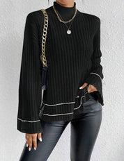 Lena Whitmore | Ribbed Knit Turtleneck Sweater with Flare Sleeves For Women