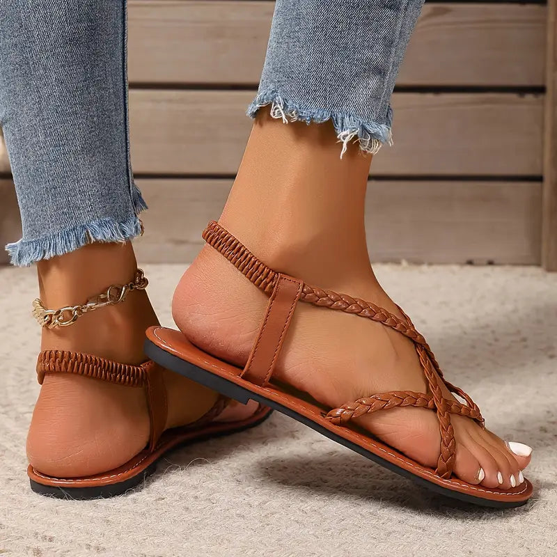 Lucille Ashgrove | Braided Strap Flat Sandals For Women