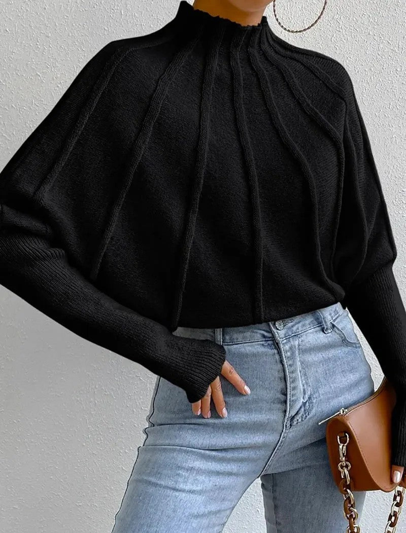 Annora Pelletier | Sunburst Mock Neck Knit Sweater For Women