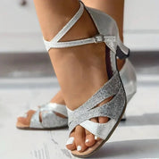 Estella Wyndbourne | Sparkle Cross-Strap Flat Sandals For Women