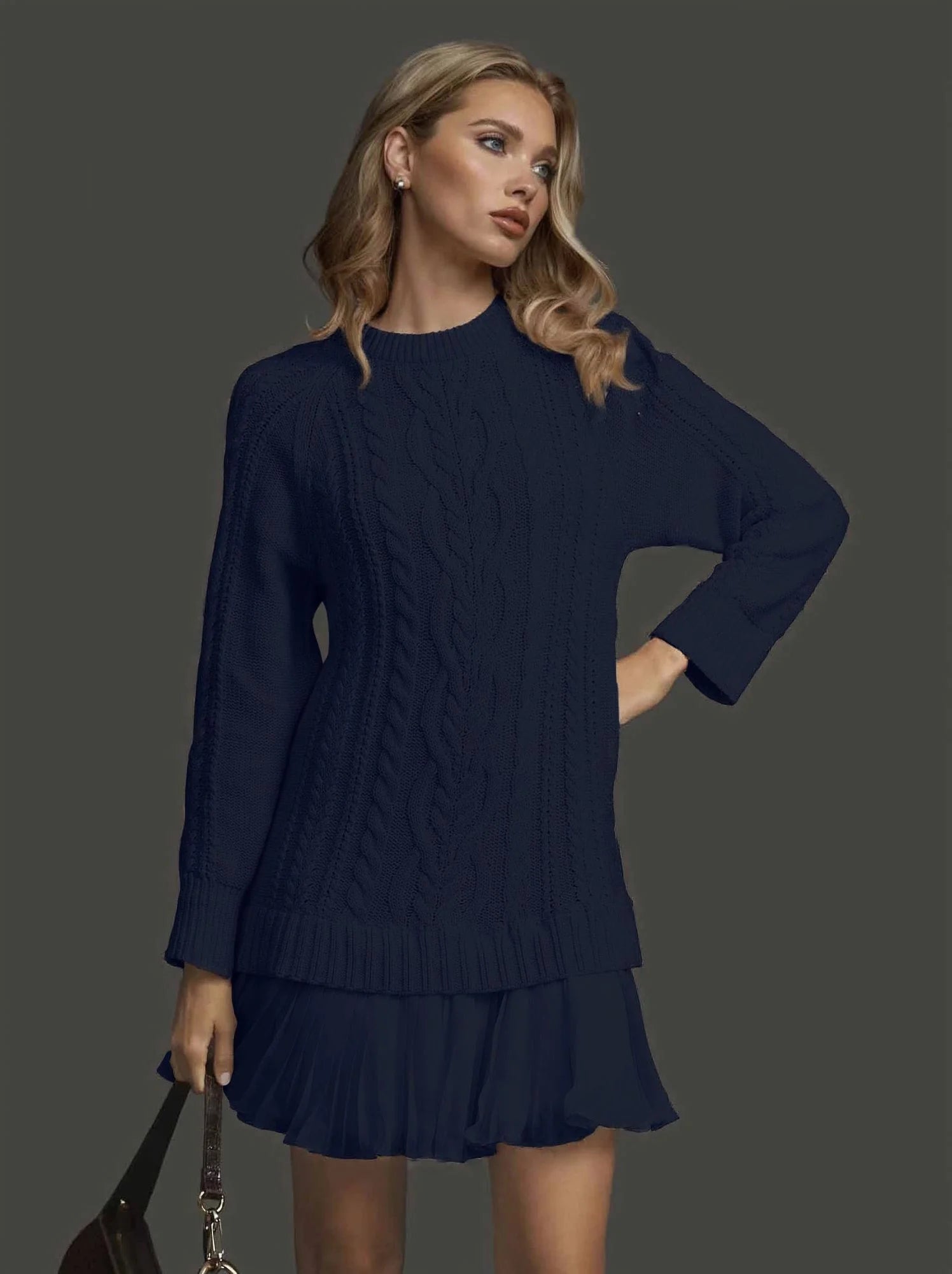 Lucinda Pemsworth | Cable Knit Midi Dress with Pleated Hem For Women