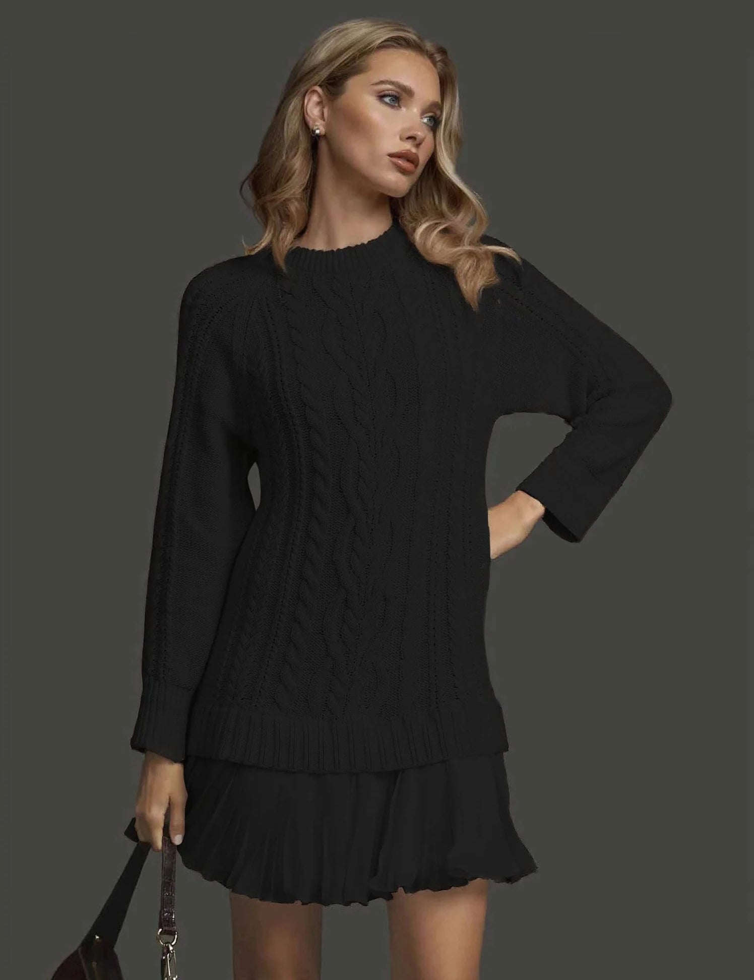 Lucinda Pemsworth | Cable Knit Midi Dress with Pleated Hem For Women