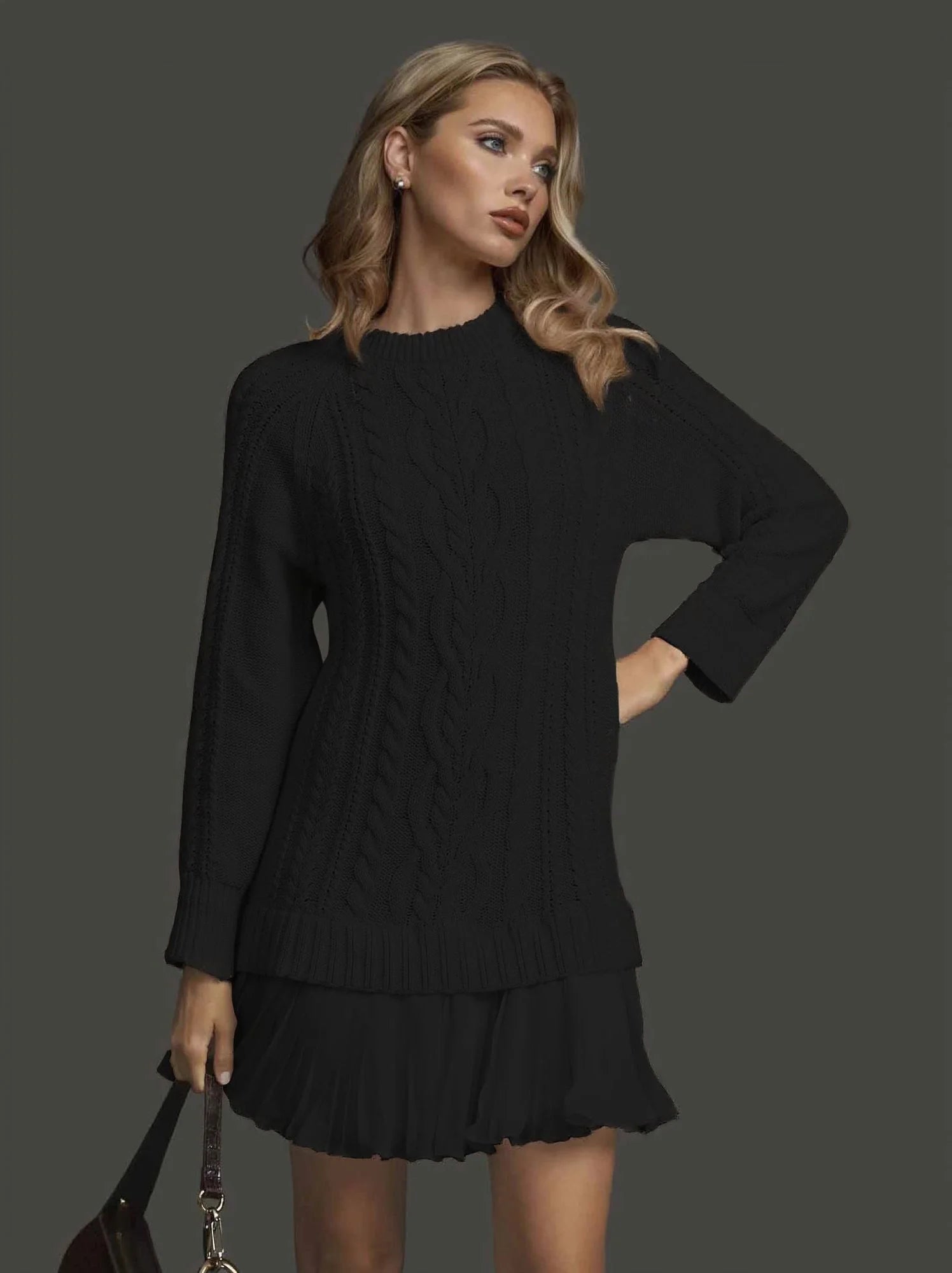 Lucinda Pemsworth | Cable Knit Midi Dress with Pleated Hem For Women