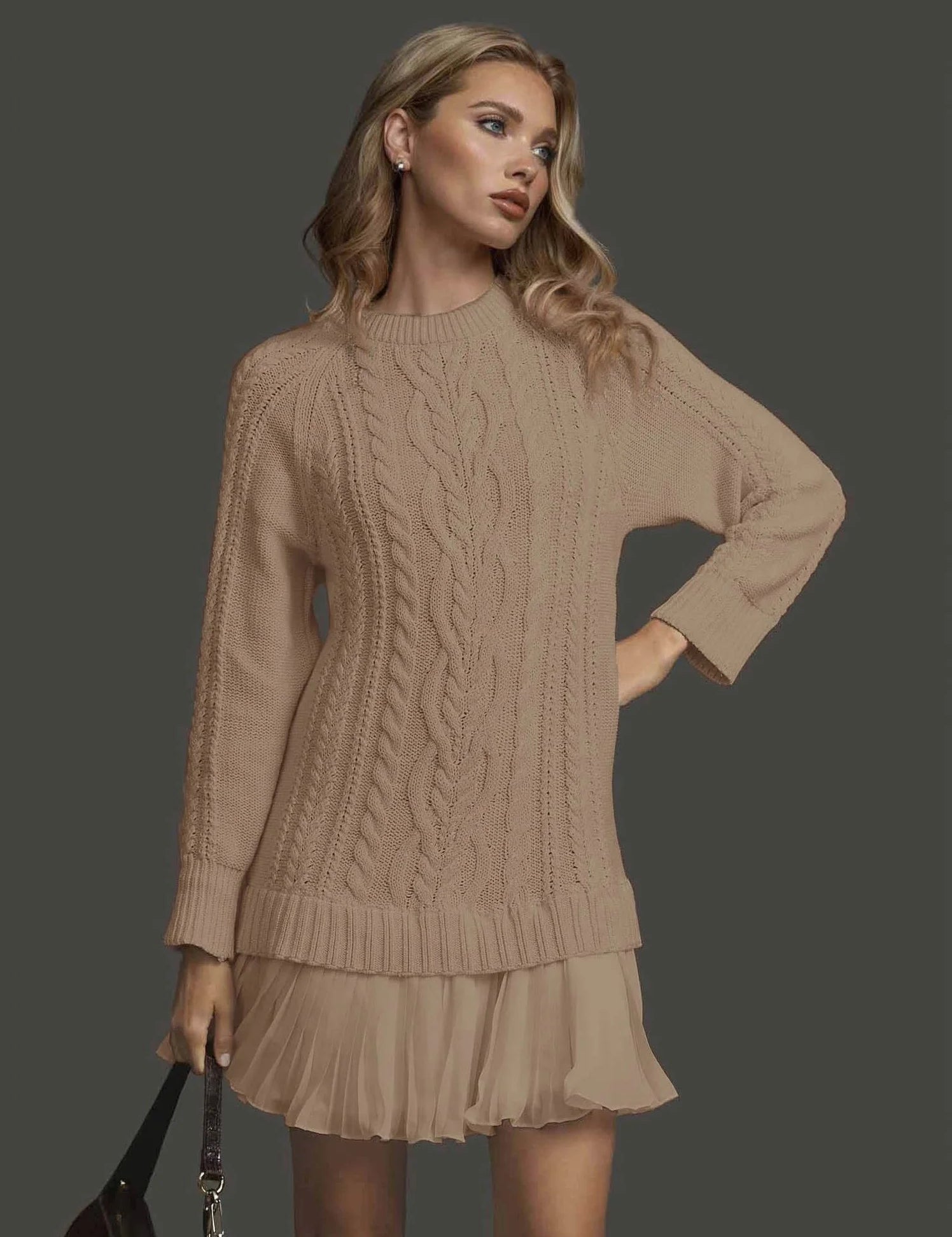 Lucinda Pemsworth | Cable Knit Midi Dress with Pleated Hem For Women