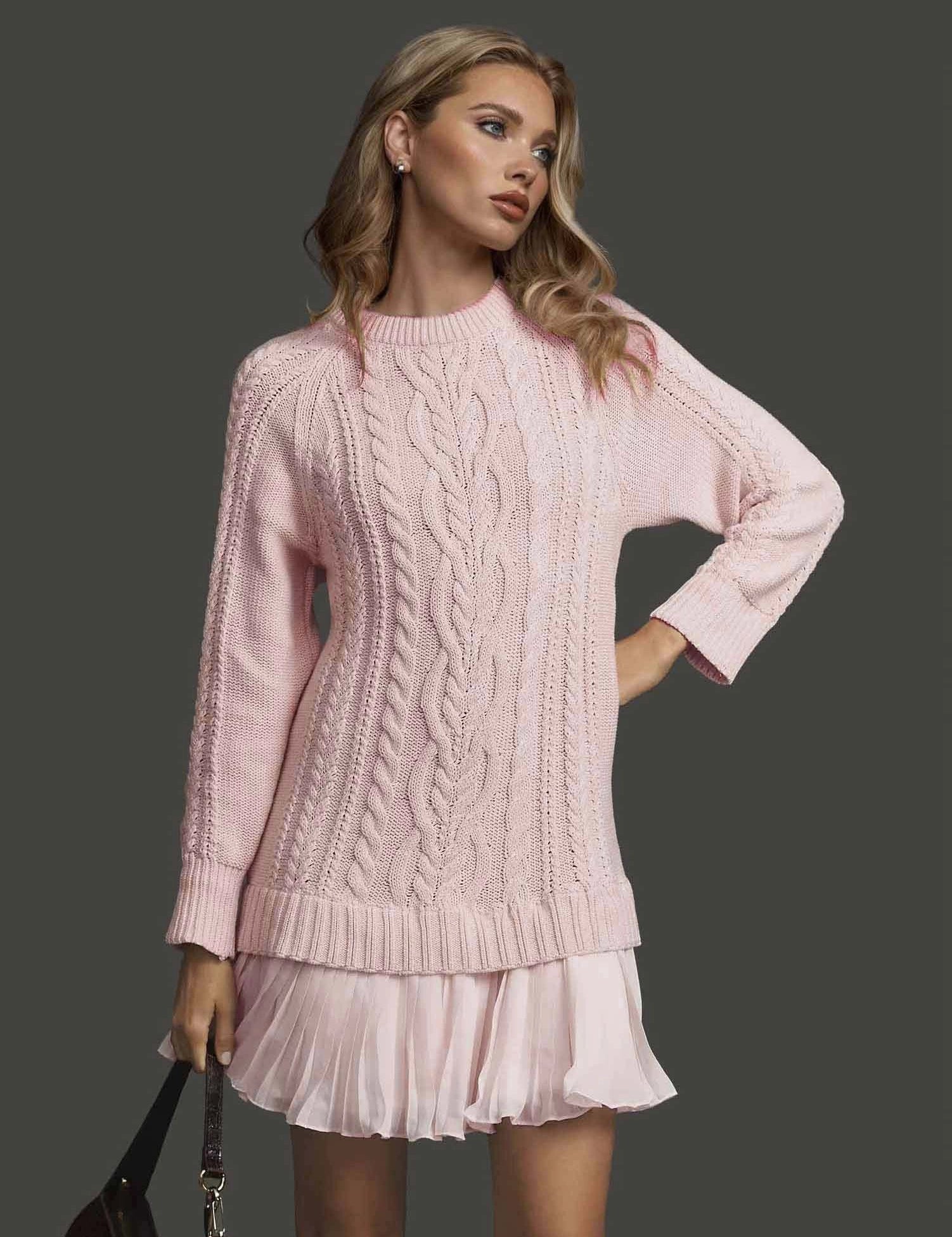 Lucinda Pemsworth | Cable Knit Midi Dress with Pleated Hem For Women