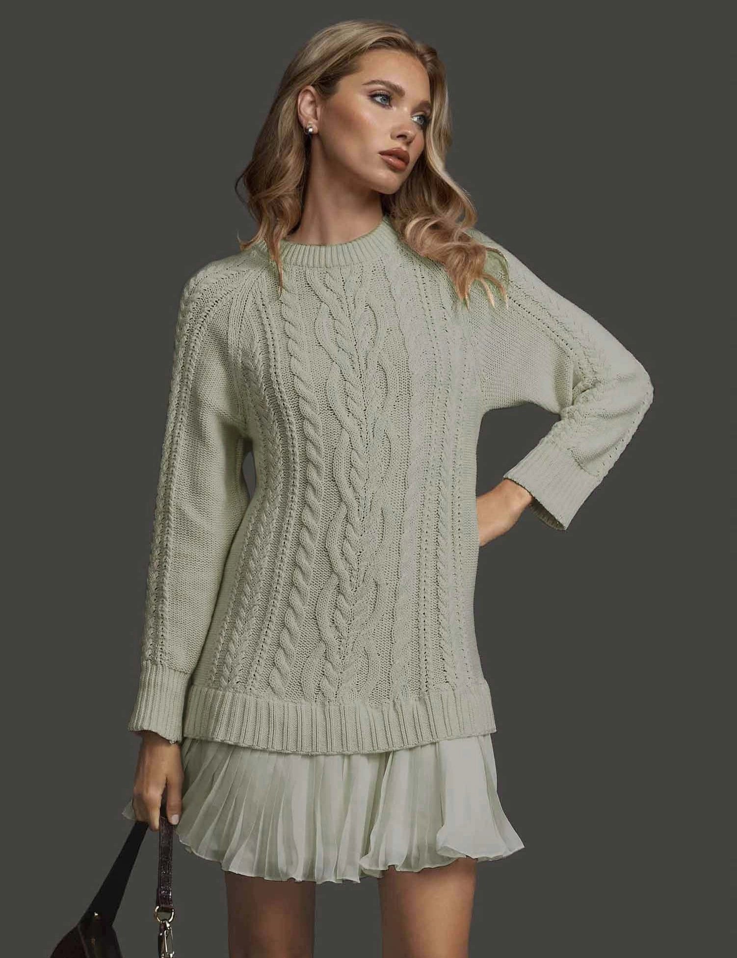 Lucinda Pemsworth | Cable Knit Midi Dress with Pleated Hem For Women