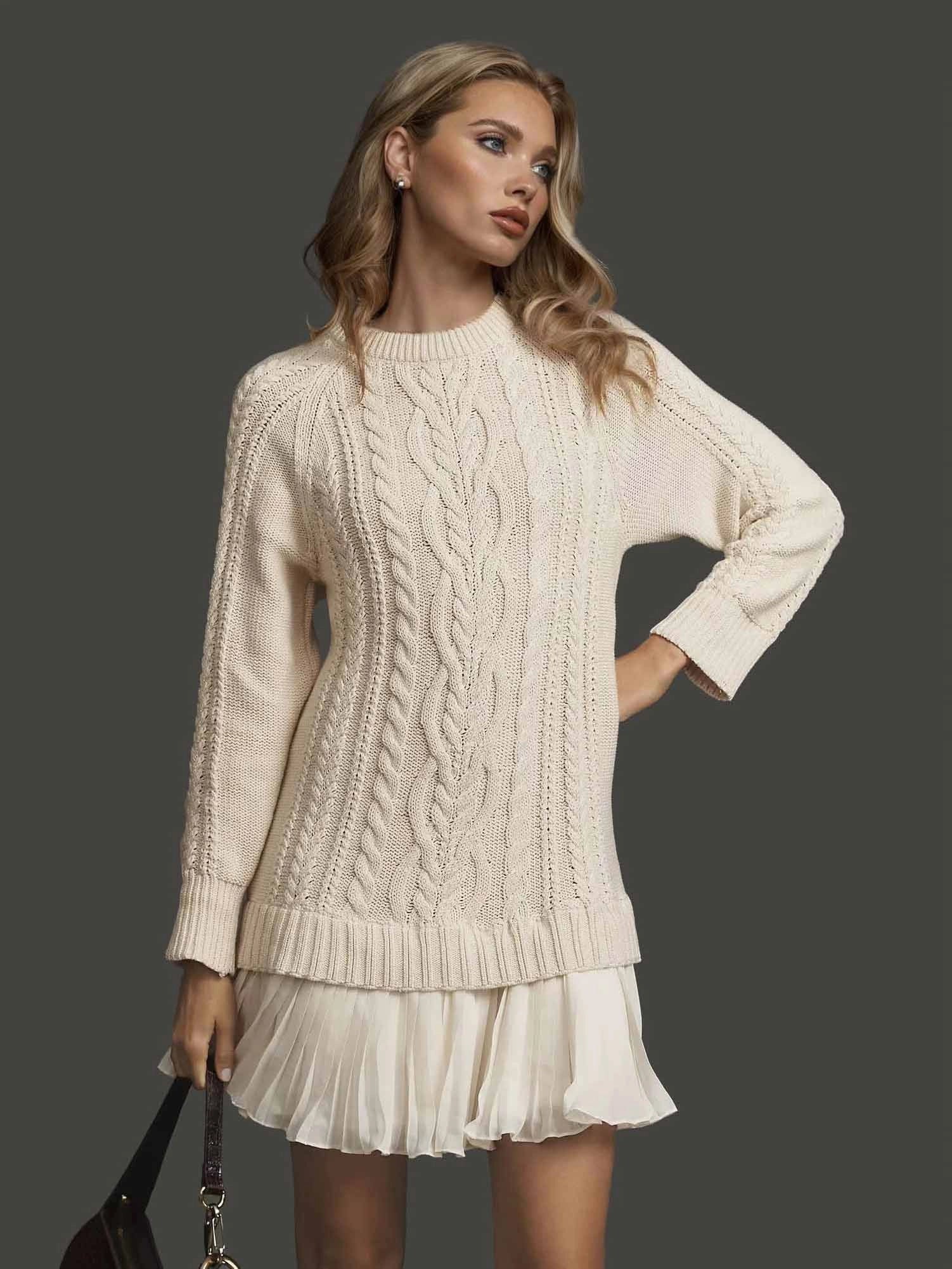 Lucinda Pemsworth | Cable Knit Midi Dress with Pleated Hem For Women