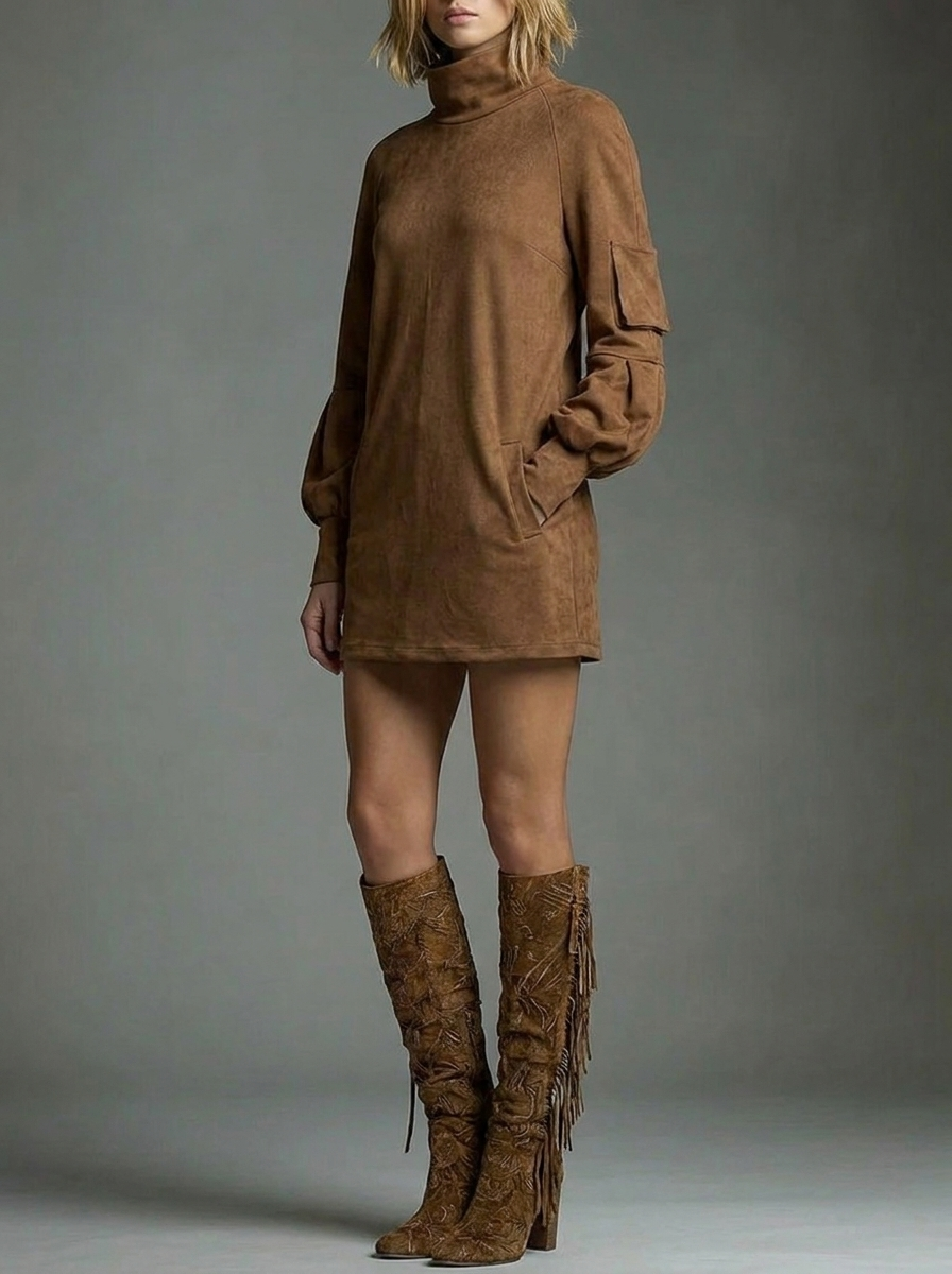 Marlowe Sinclair | Turtleneck Long Sleeve Mini Dress For Women