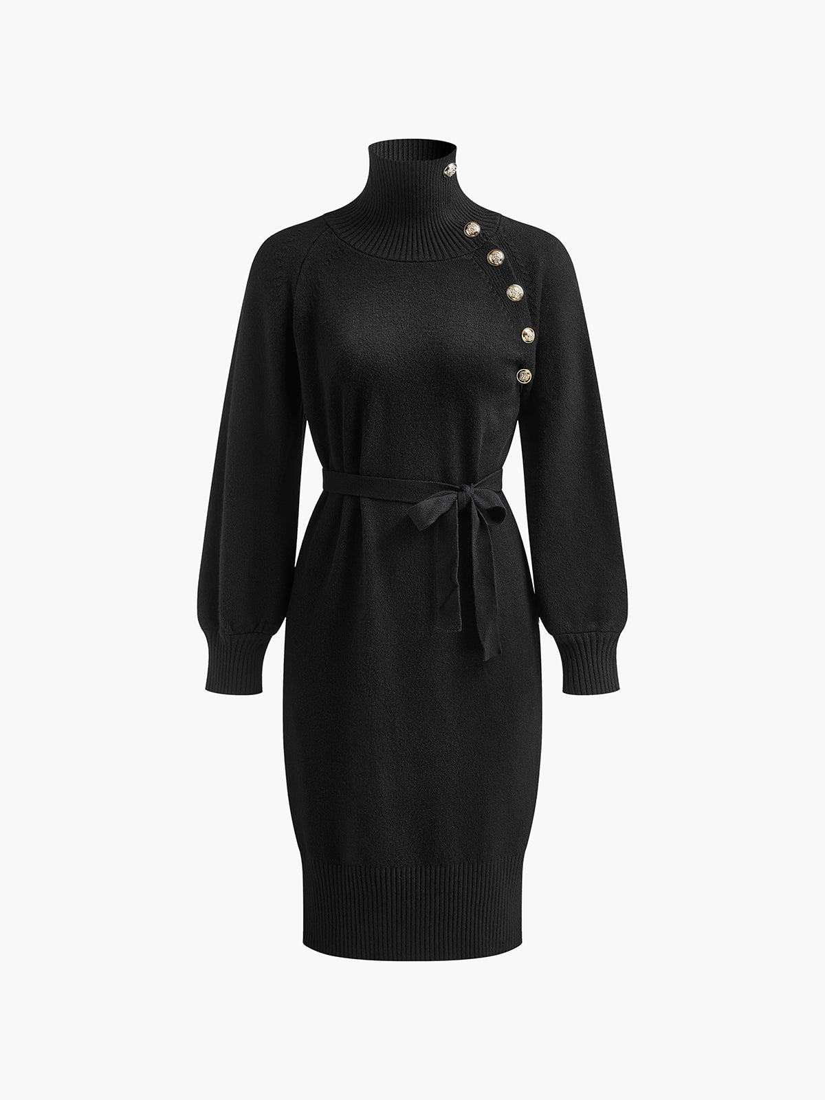 Vivienne Blackwell | Belted Turtleneck Knit Midi Dress For Women
