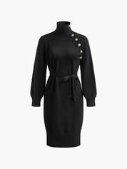 Vivienne Blackwell | Belted Turtleneck Knit Midi Dress For Women