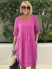 Lillian Coventry | Relaxed Linen Midi Dress with Pockets For Women