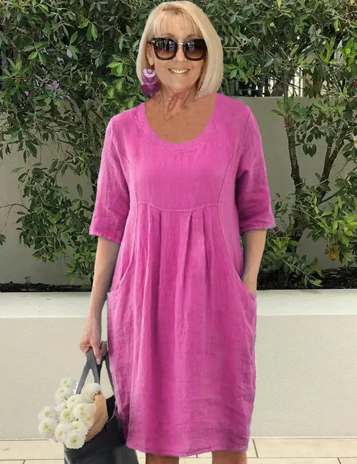 Lillian Coventry | Relaxed Linen Midi Dress with Pockets For Women