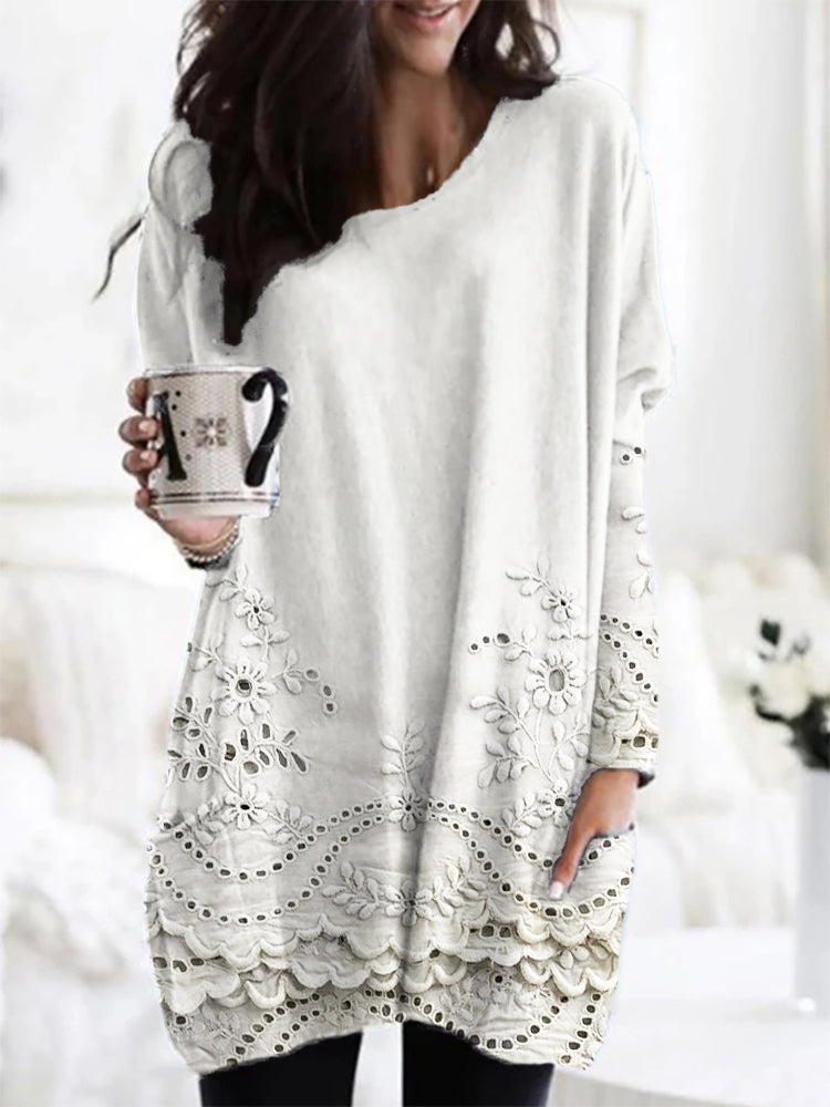 Rosette Fairclaire | Long Sleeve Lace Hem Mini Dress For Women