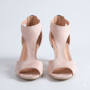 Harriet Coverly | Blush Pink T-Bar Heeled Sandals For Women