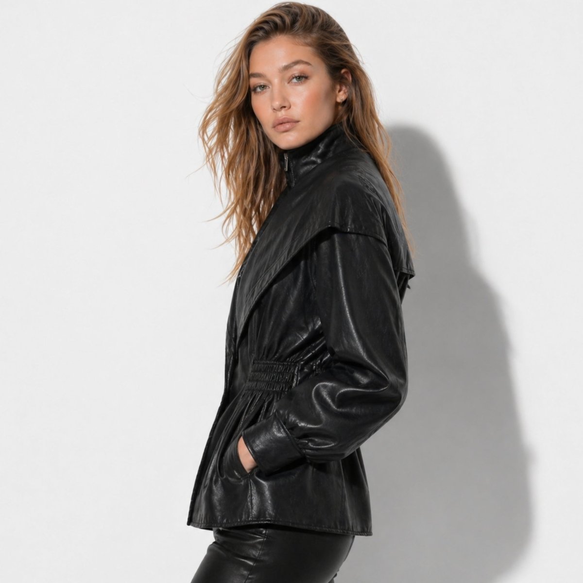 Francesca Dunleigh | Faux Leather Peplum Jacket For Women