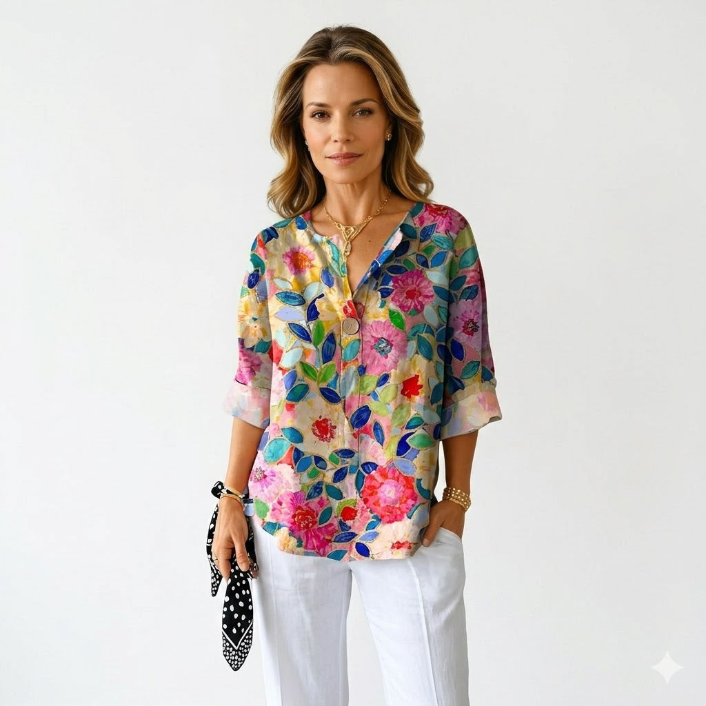 Diana Westbourne | Vibrant Floral Button Blouse For Women
