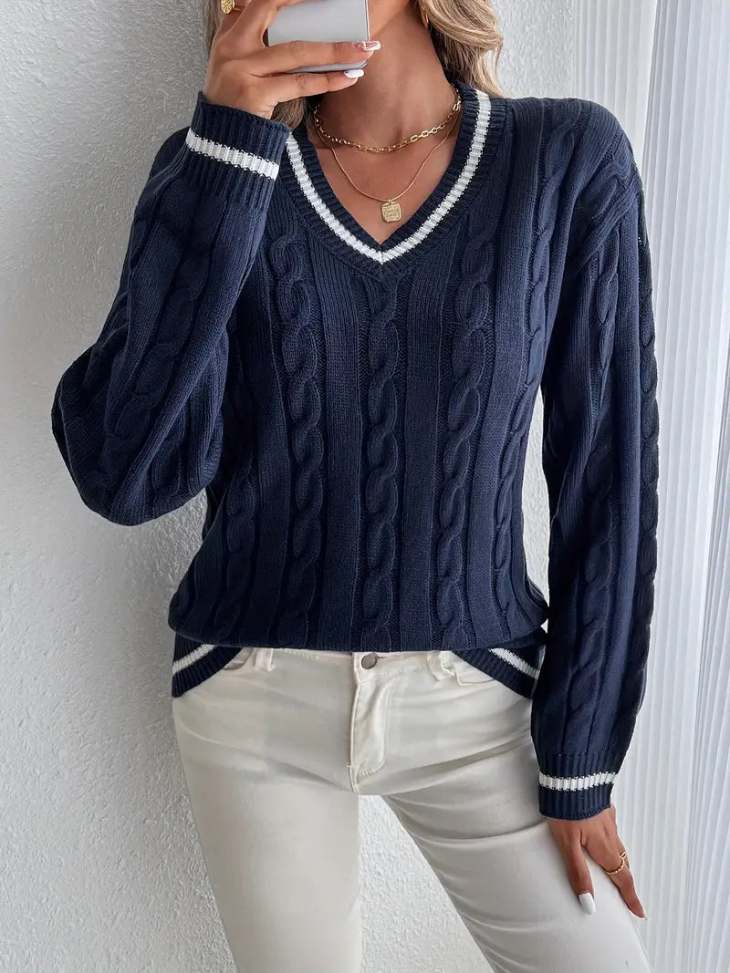 Harriet Collingsworth | Cable Knit V-Neck Sweater For Women
