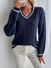 Harriet Collingsworth | Cable Knit V-Neck Sweater For Women
