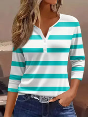 Diana Holloway | Striped 3/4 Sleeve V-Neck Top For Women