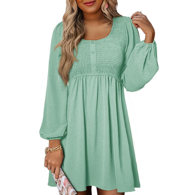 Harriet Langford | Smocked Square Neck Puff Sleeve Mini Dress For Women