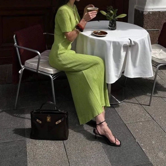 Vivienne Ashcombe | Green Knitted Maxi Races Dress For Women