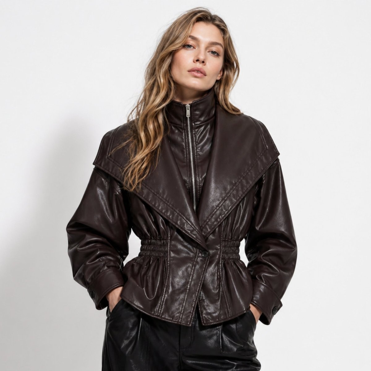 Francesca Dunleigh | Faux Leather Peplum Jacket For Women