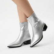Lavinia Merriport | Metallic Silver Ankle Boots For Women