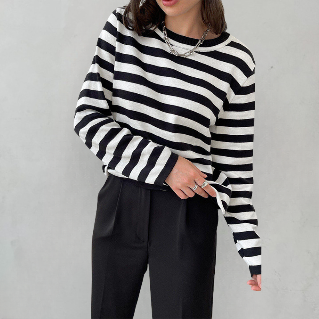 Pamela Ashgrove | Striped Long Sleeve Knit Sweater For Women