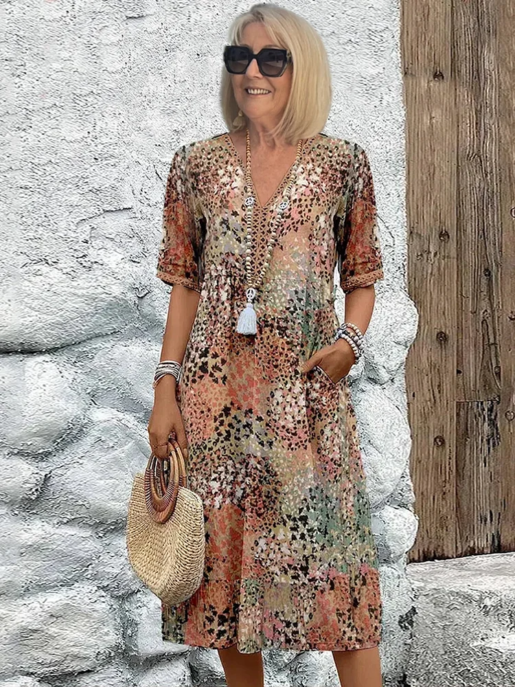 Sylvana Merrifield | Boho Floral Print Midi Dress For Women