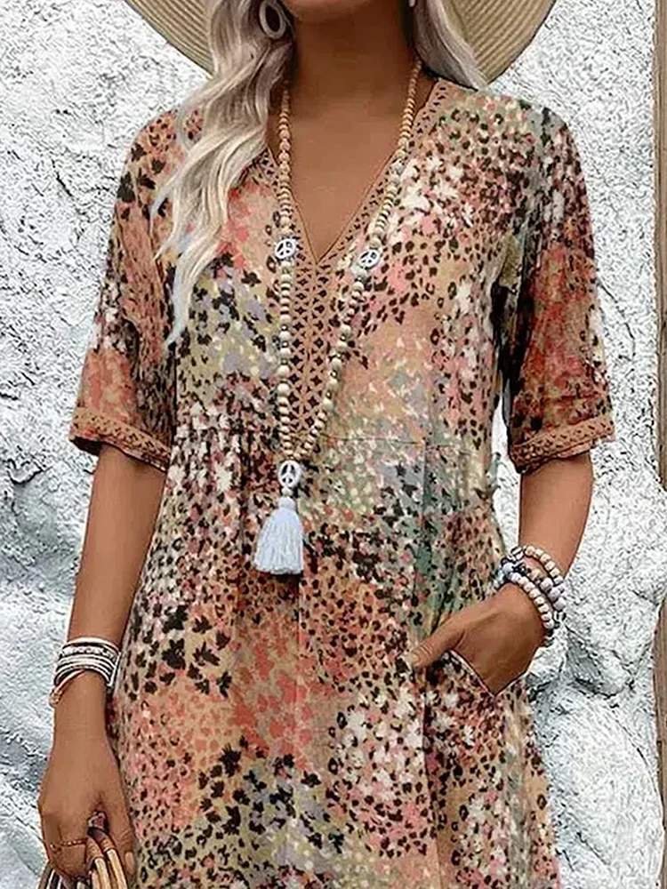 Sylvana Merrifield | Boho Floral Print Midi Dress For Women