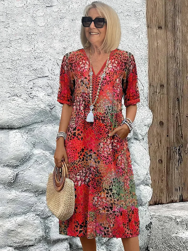 Sylvana Merrifield | Boho Floral Print Midi Dress For Women