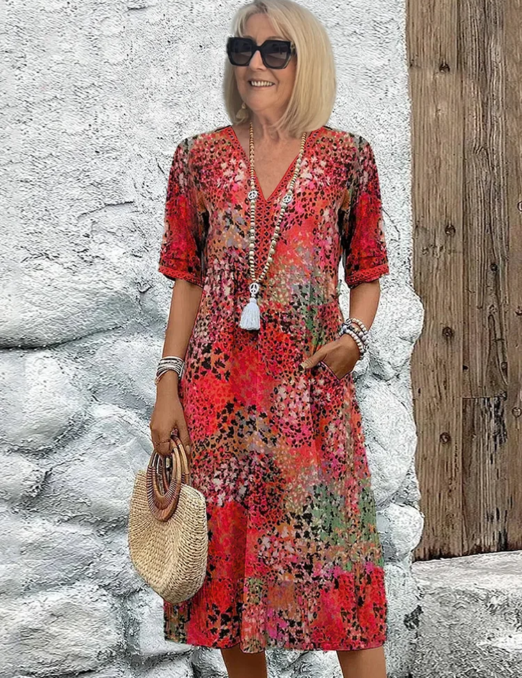 Sylvana Merrifield | Boho Floral Print Midi Dress For Women