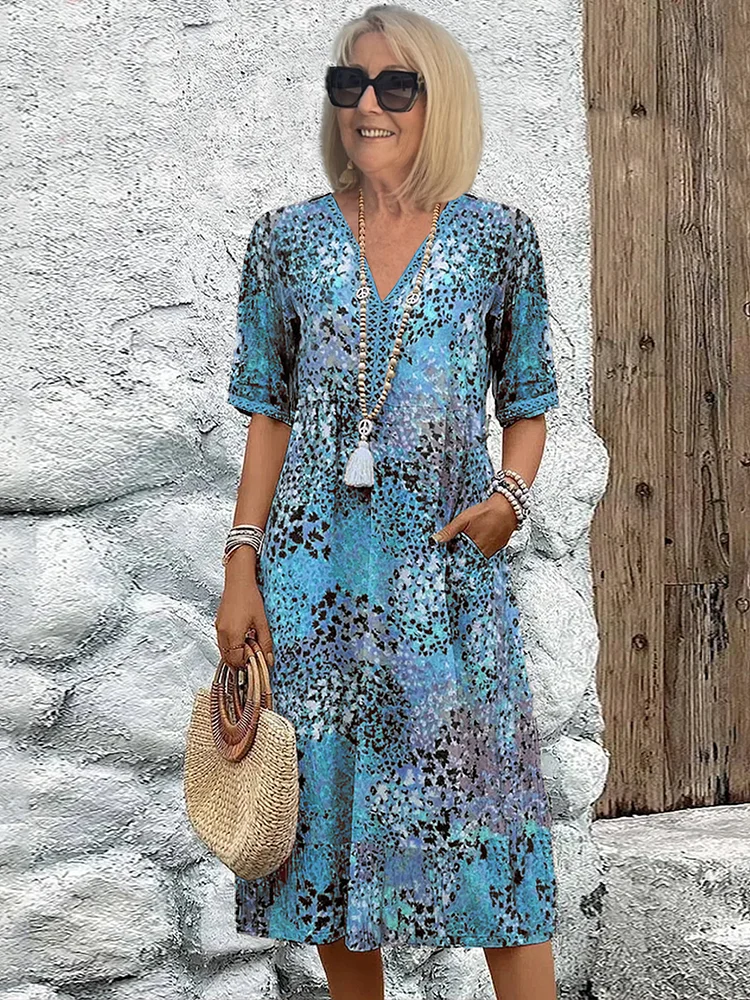 Sylvana Merrifield | Boho Floral Print Midi Dress For Women