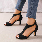 Harriet Coverly | Blush Pink T-Bar Heeled Sandals For Women