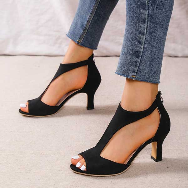 Harriet Coverly | Blush Pink T-Bar Heeled Sandals For Women