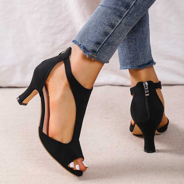 Harriet Coverly | Blush Pink T-Bar Heeled Sandals For Women