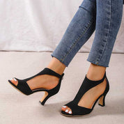 Harriet Coverly | Blush Pink T-Bar Heeled Sandals For Women