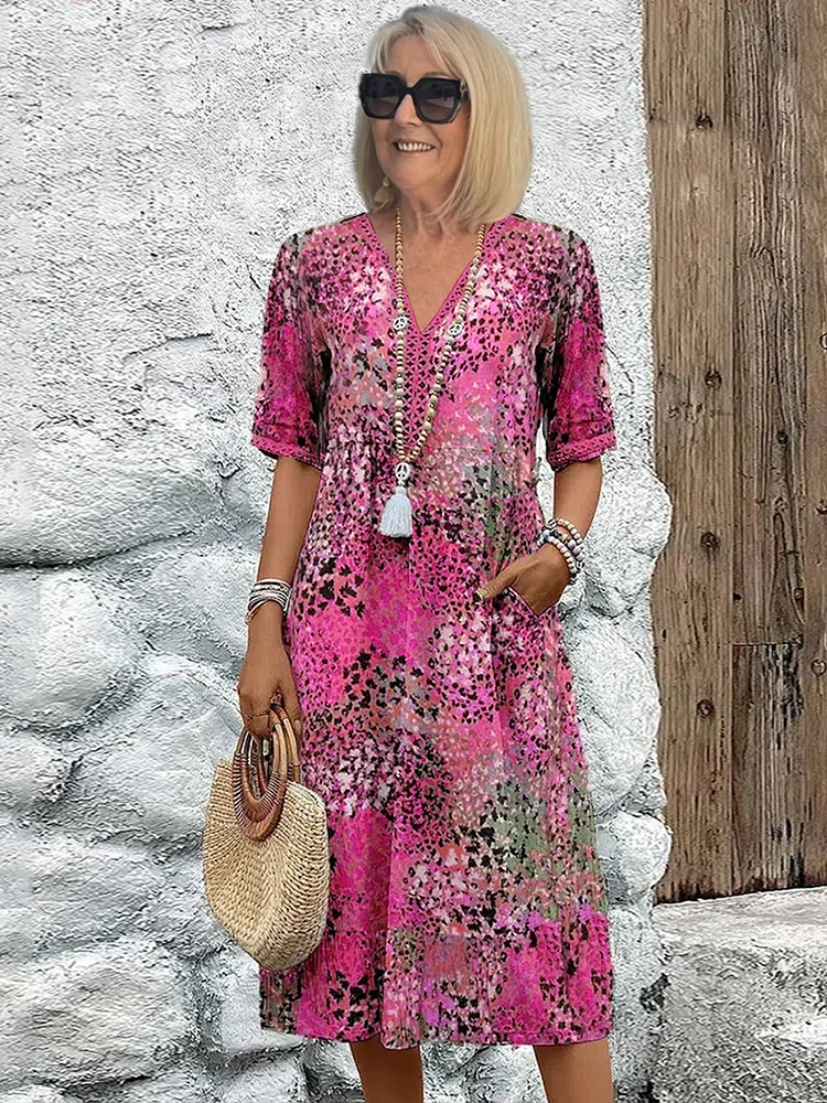 Sylvana Merrifield | Boho Floral Print Midi Dress For Women