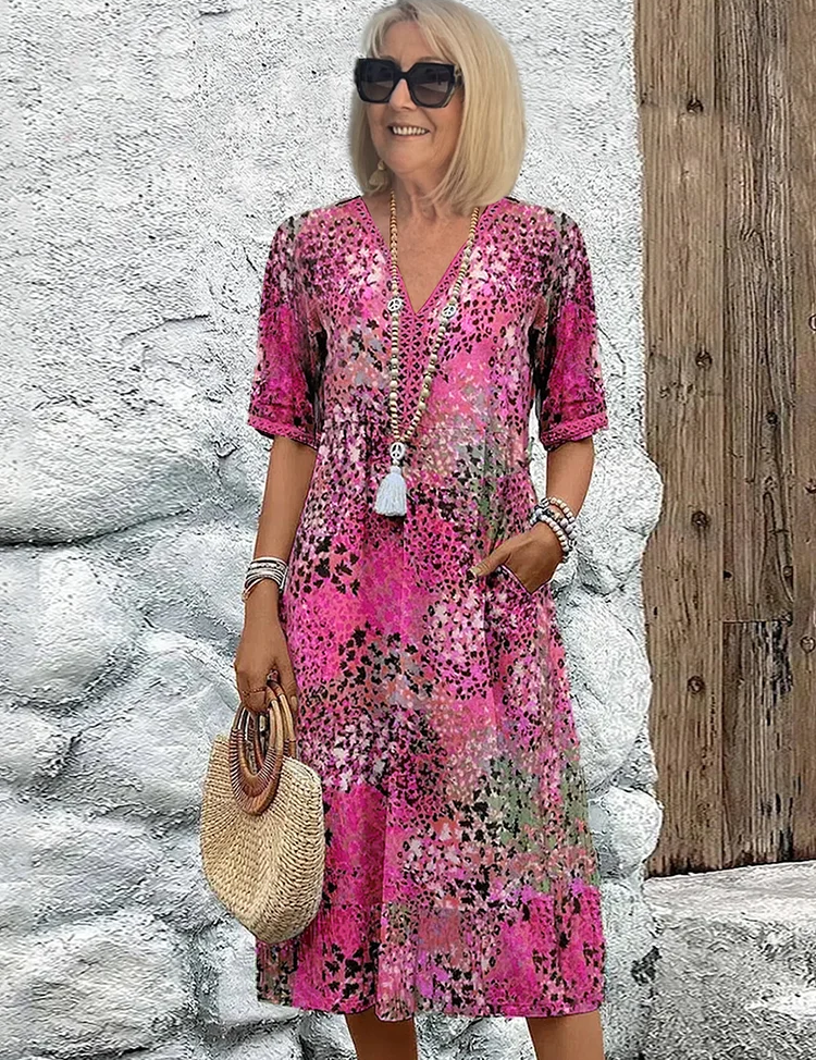 Sylvana Merrifield | Boho Floral Print Midi Dress For Women