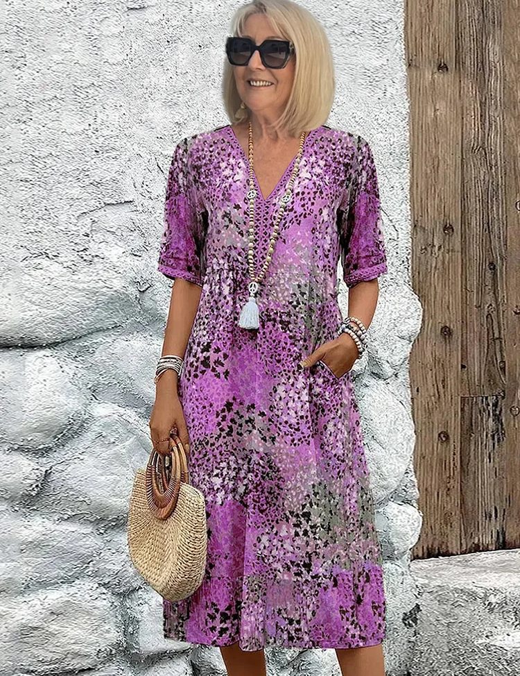 Sylvana Merrifield | Boho Floral Print Midi Dress For Women
