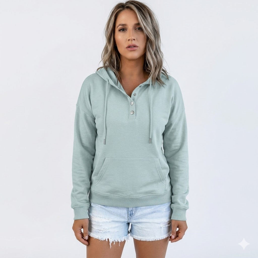 Bronte Halliwell | Casual Button-Neck Hoodie For Women