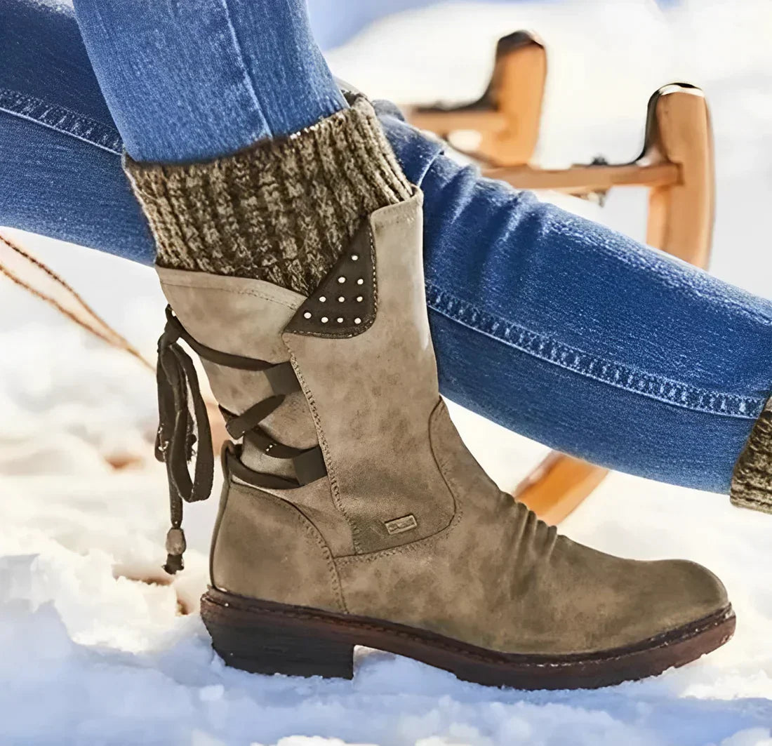 Aurore Langfield | Purple Suede Lace-Up Ankle Boots For Women