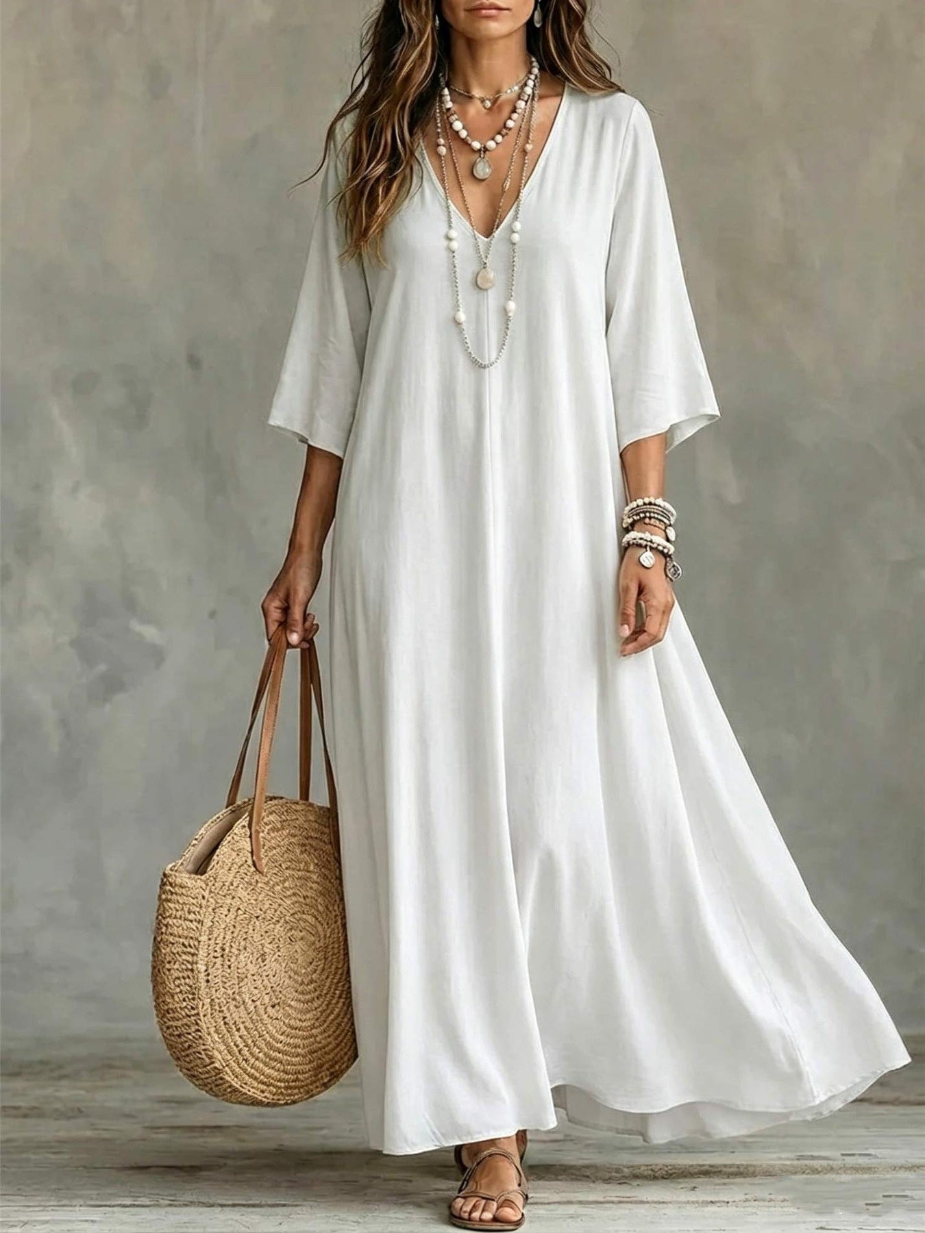 Francesca Whitlock | Pink V-Neck Maxi Dress For Women