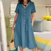 Florence Radcliffe | Linen Button-Front Maxi Dress For Women