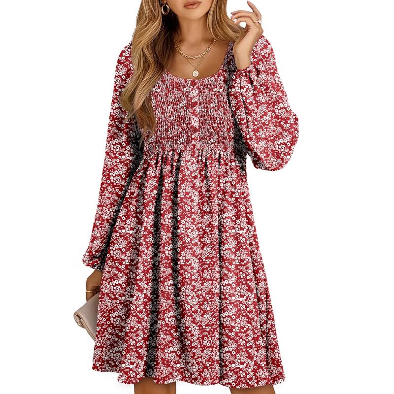 Harriet Langford | Smocked Square Neck Puff Sleeve Mini Dress For Women