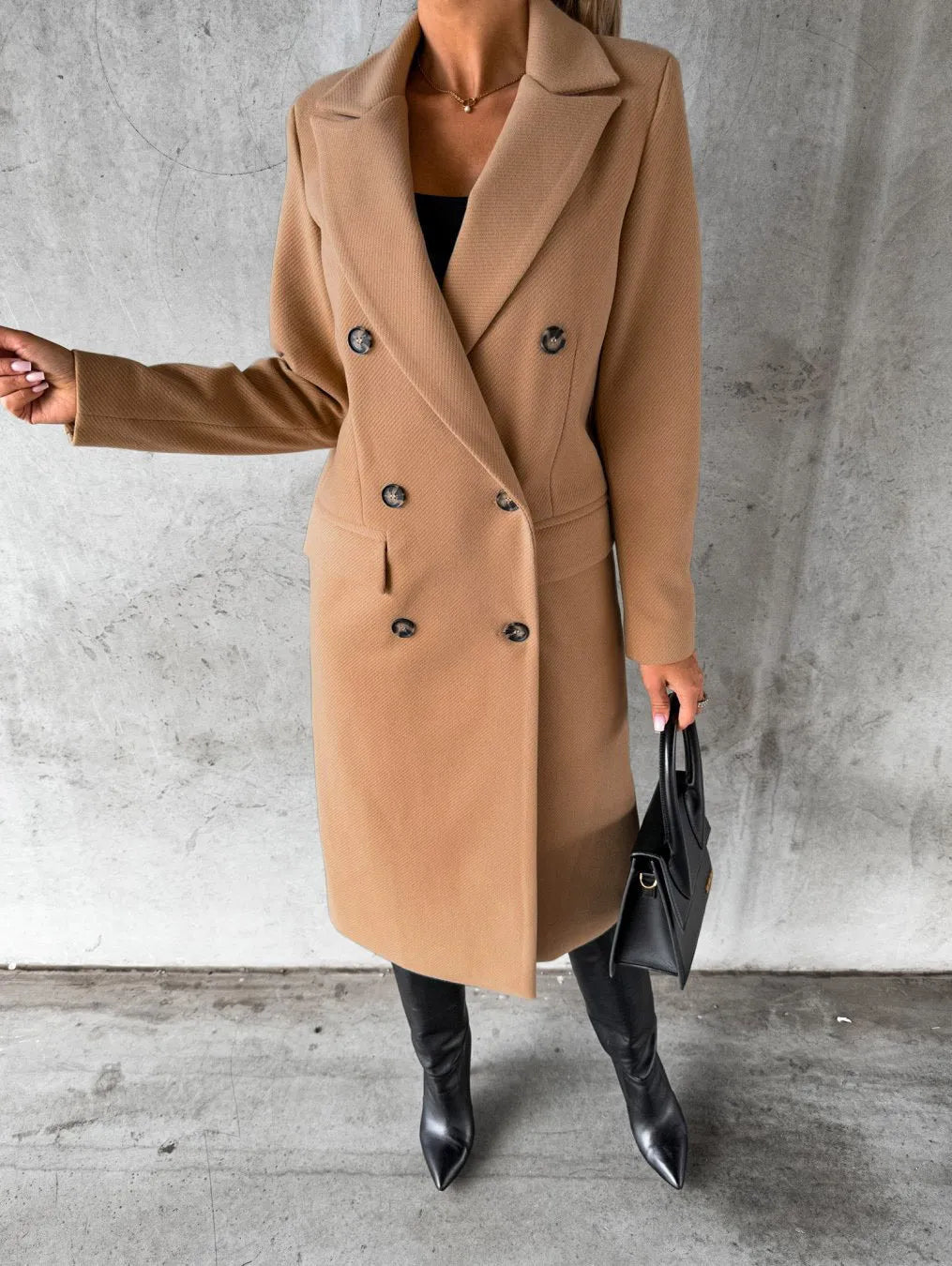 Henriette Colbourne | Double-Breasted Longline Wool-Blend Coat For Women