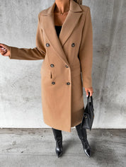 Henriette Colbourne | Double-Breasted Longline Wool-Blend Coat For Women